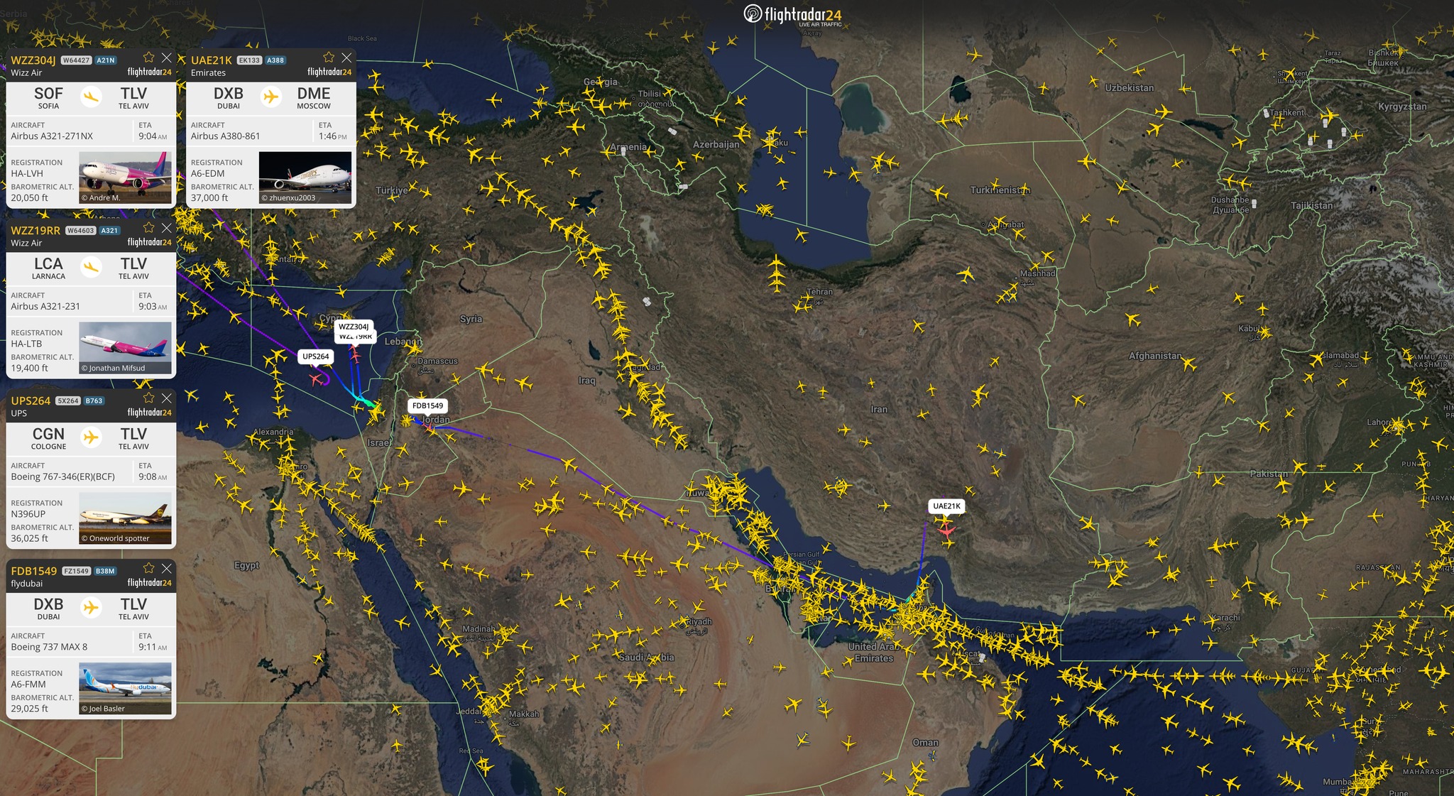 حركة الطيران في منطقة الشرق الأوسط