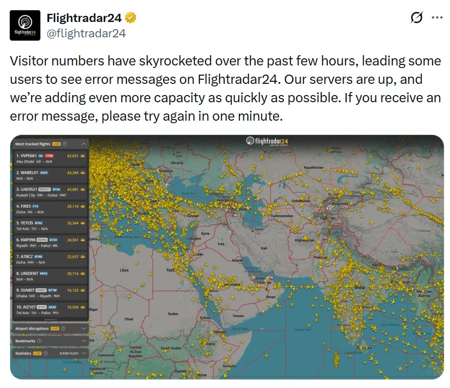 عطل فني يضرب موقع فلايت رادار